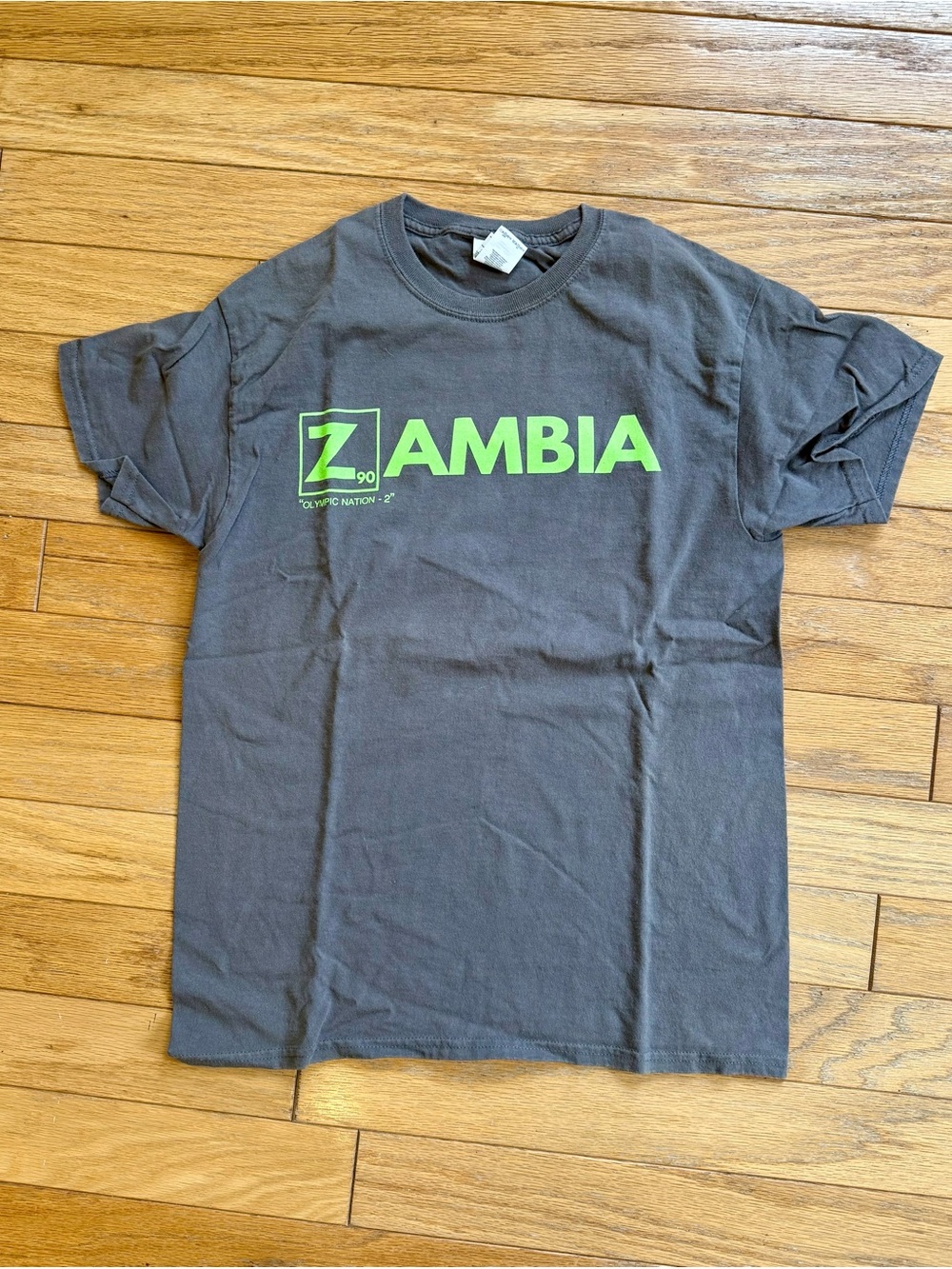 Gildan Gray Short-Sleeve Tee with Neon Green Zambia Graphic